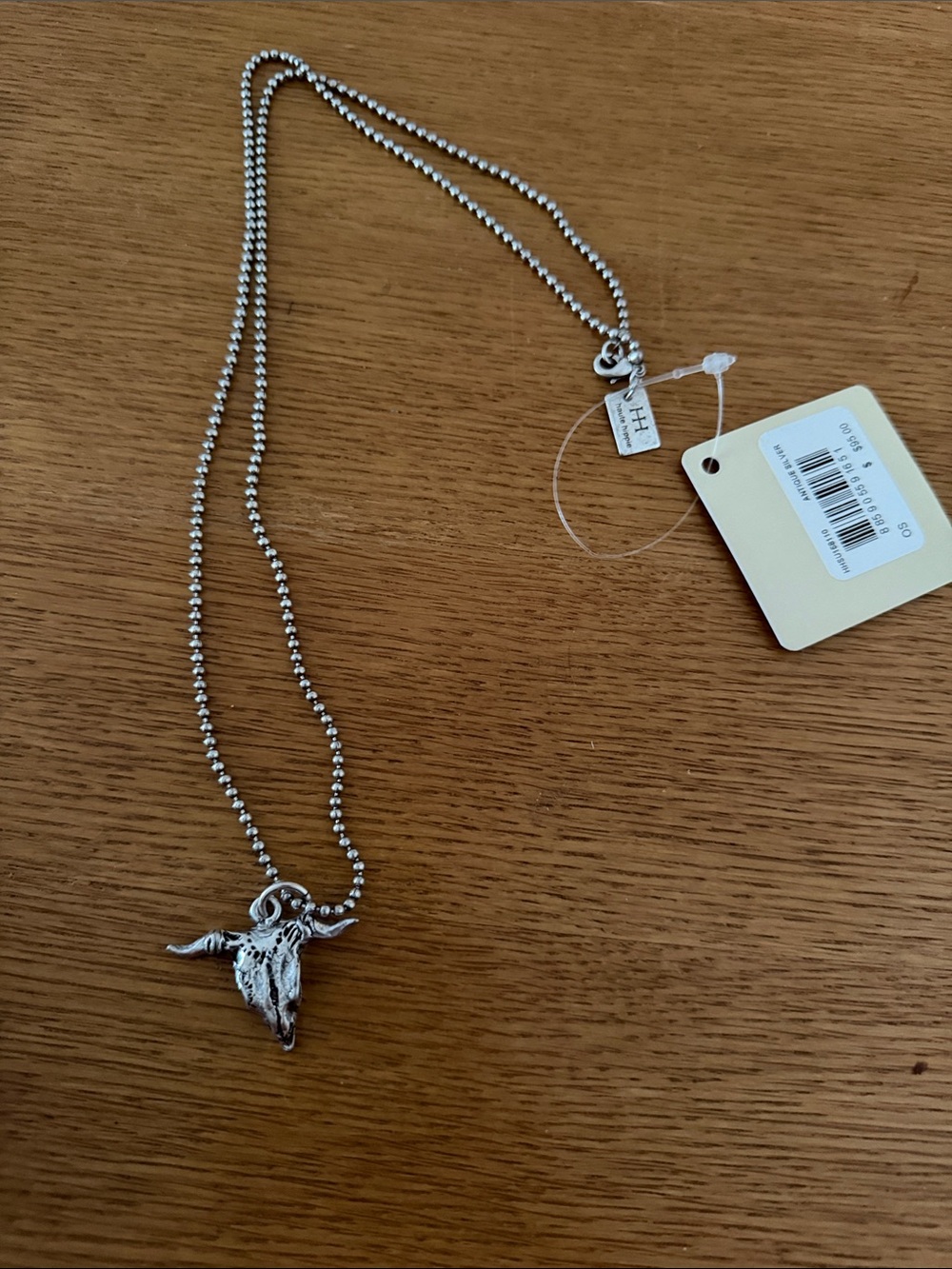 Haute Hippie Silver Long Bull Skull Pendant Necklace